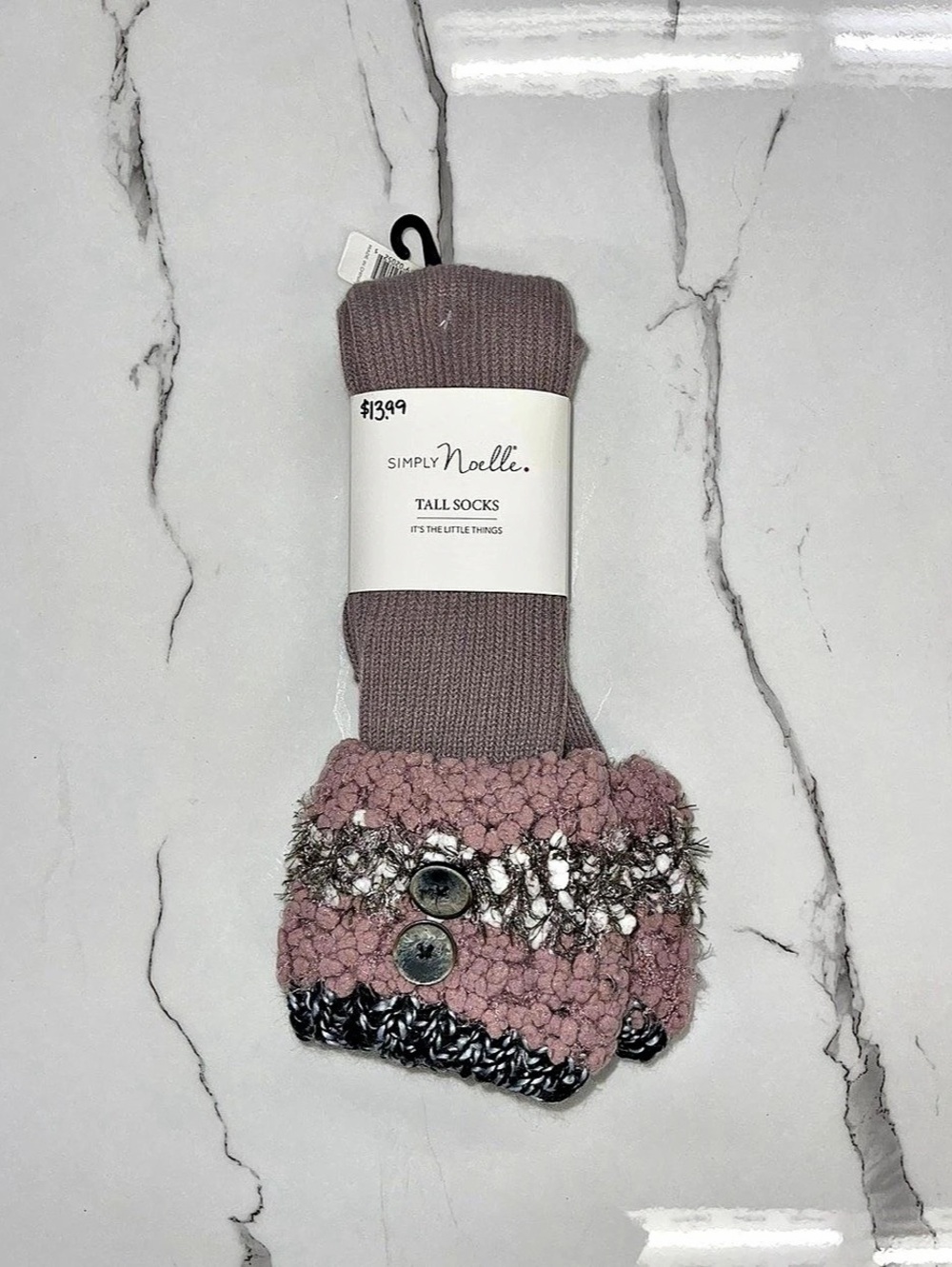Simply Noelle Tall Boot Socks with Button Cuff Purple
